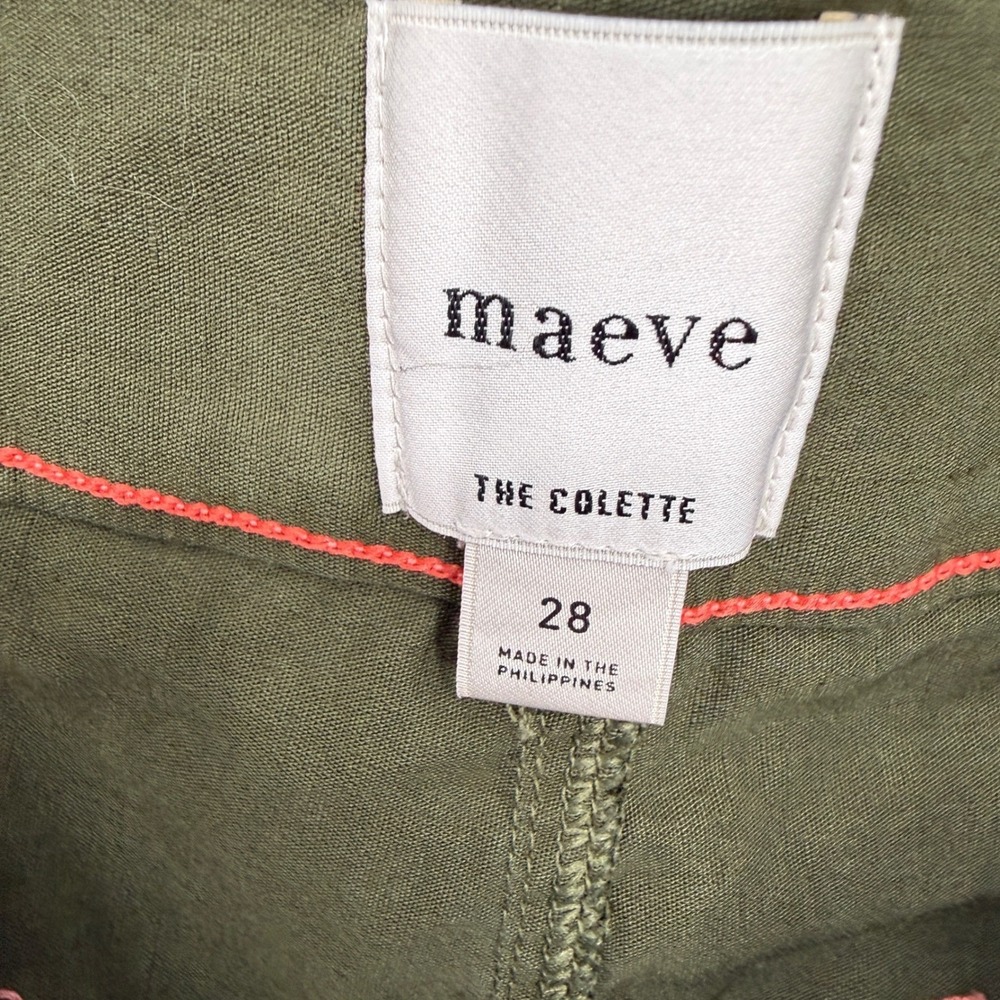 Maeve Anthropologie The Colette Olive Green Pink Stitch Wide Leg Crop Pants 28 - Picture 5 of 6